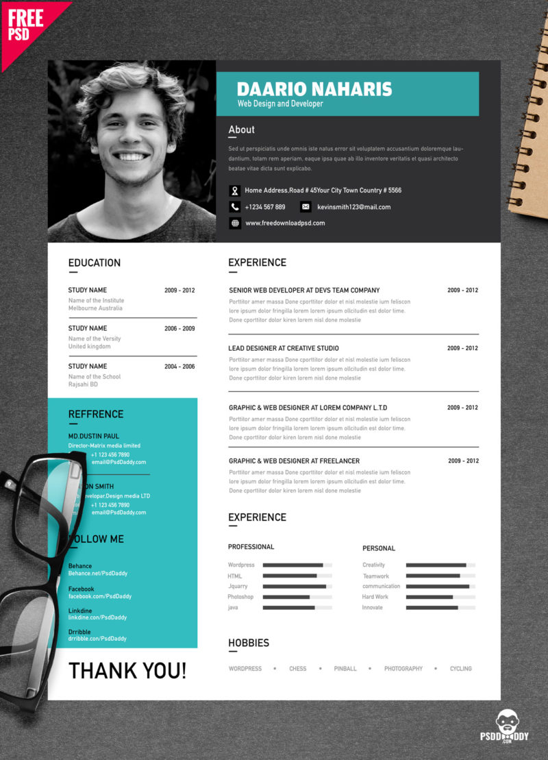 download  simple resume design free psd