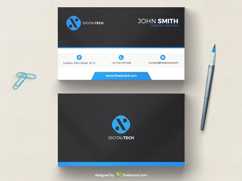 Free Black and blue minimal business card template download