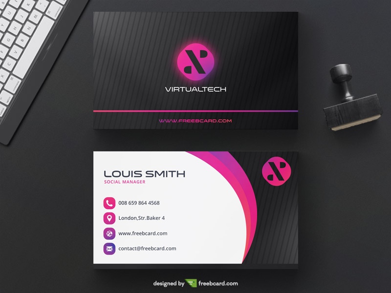 Free Purple and black tech business card download
