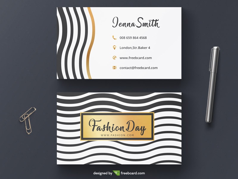 Free Wavy fashion business card with gold elements download