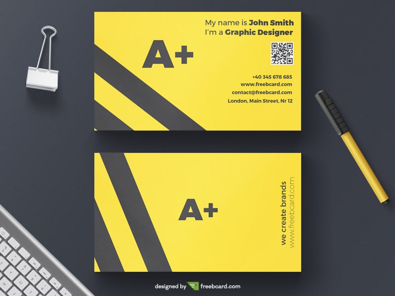Free Minimal yellow agency business card template download