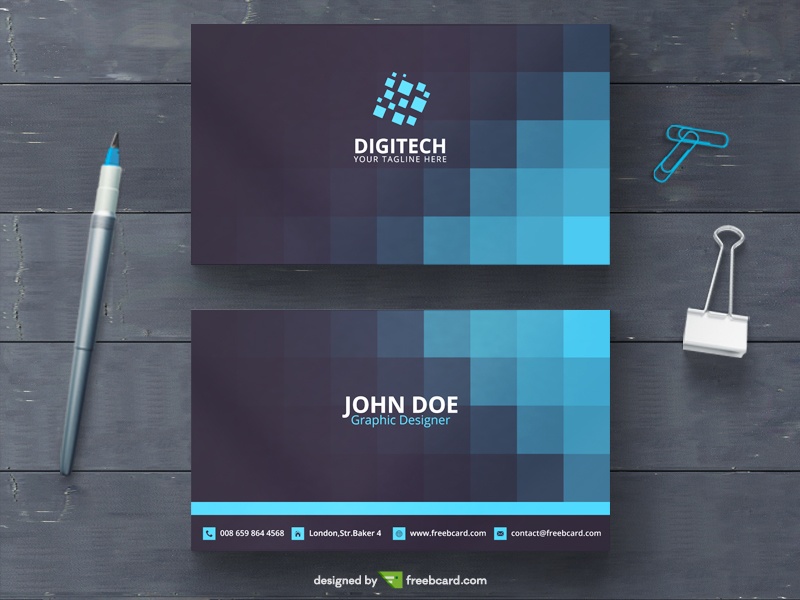 Free Blue business card with squares download