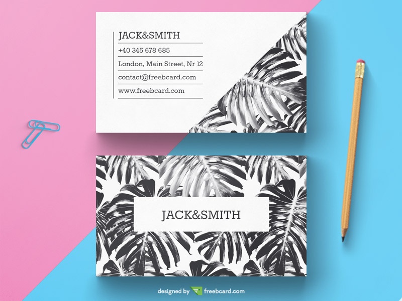 Free Black and white tropical business card template download