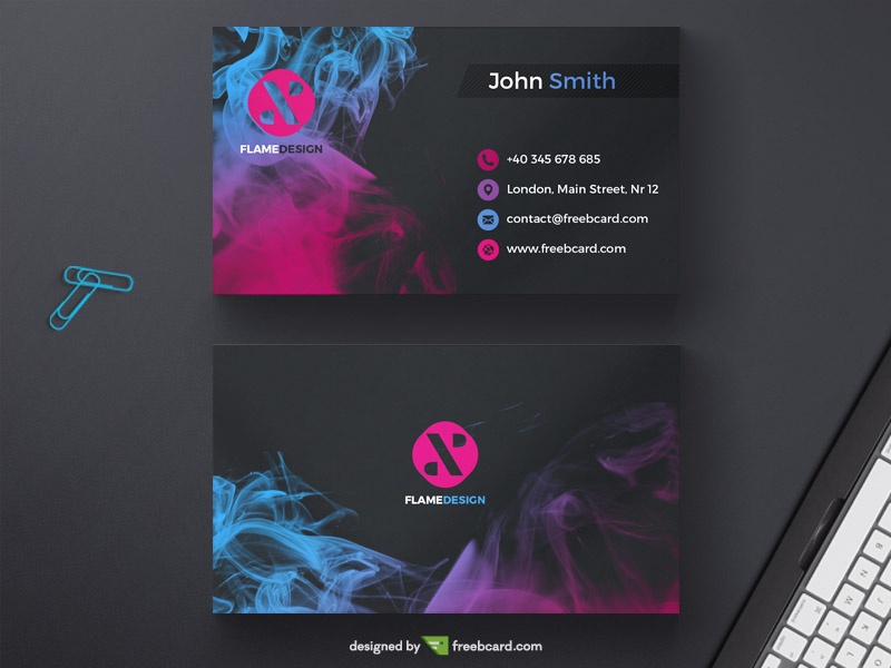 Free Dark business card template with colored ink drops download