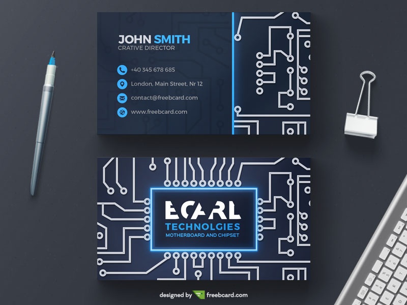 Free Technological circuit business card template download