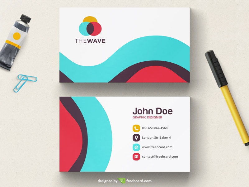 Free Simple wavy colored business card tempalte download
