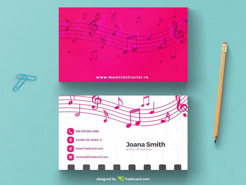 Free Musical magenta business card template download