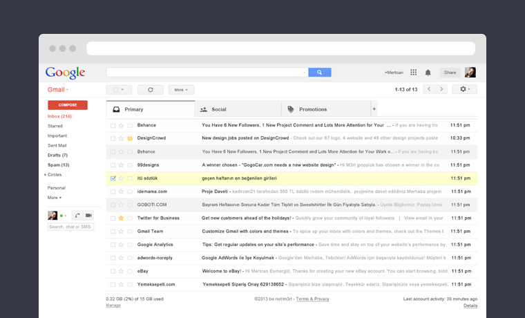 Gmail UI Mockup