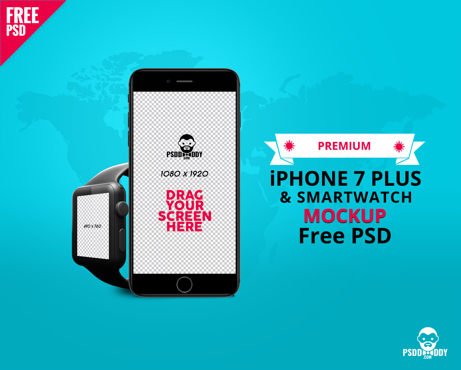 Download Download Iphone 7 Plus Smartwatch Mockup Psddaddy Com