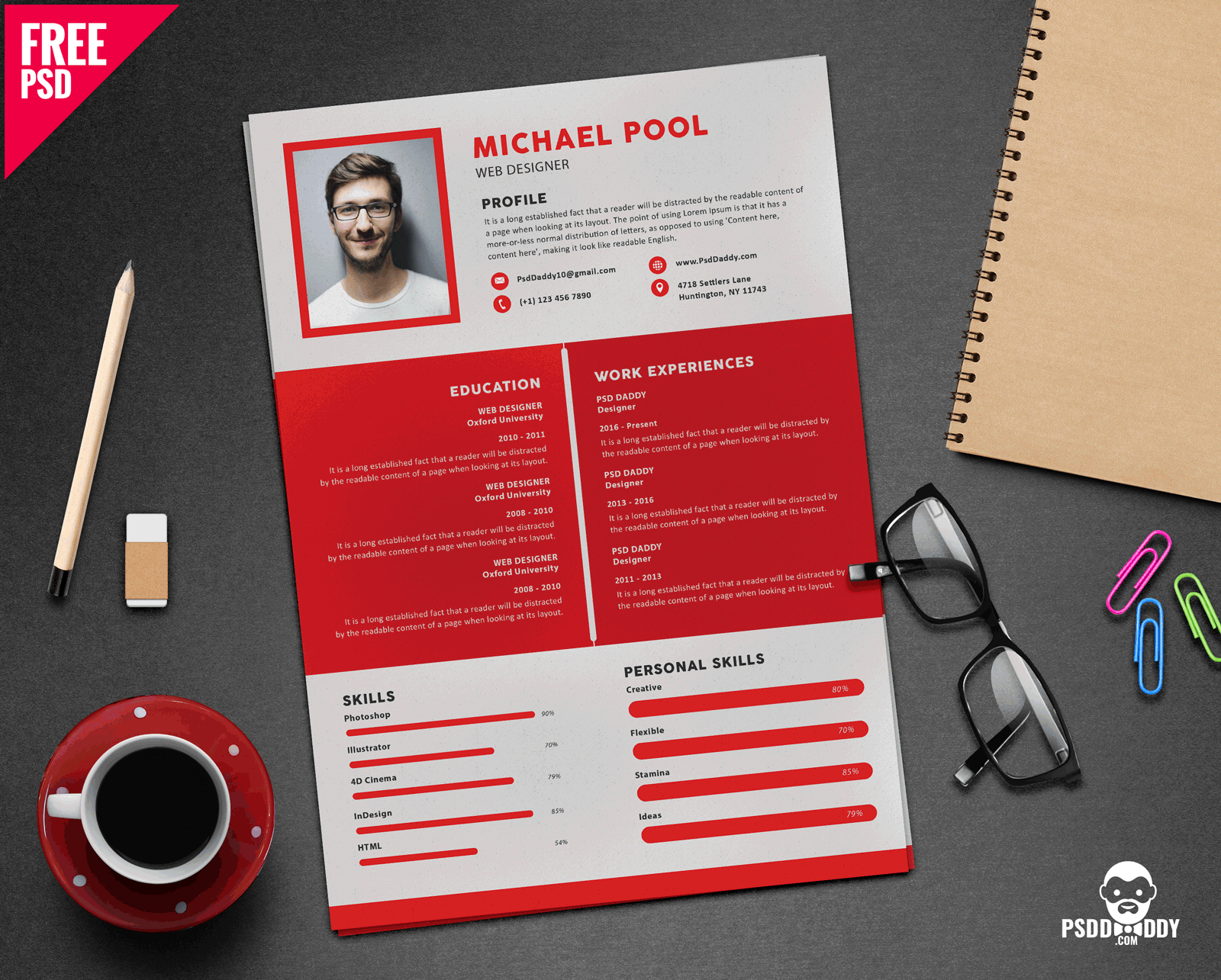 Download Download Clean And Designer Resume Psd Psddaddy Com PSD Mockup Templates