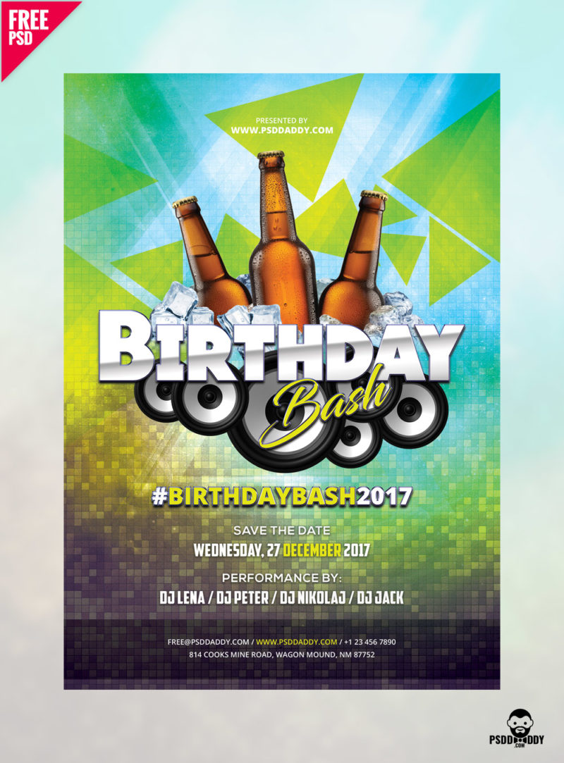 Download] Birthday Flyer Free PSD  PsdDaddy.com Regarding Birthday Party Flyer Templates Free
