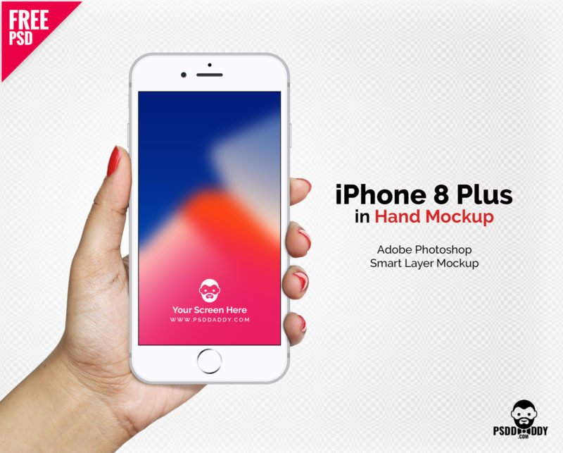 Download Download iPhone 8 Plus in Hand Free Mockup | PsdDaddy.com