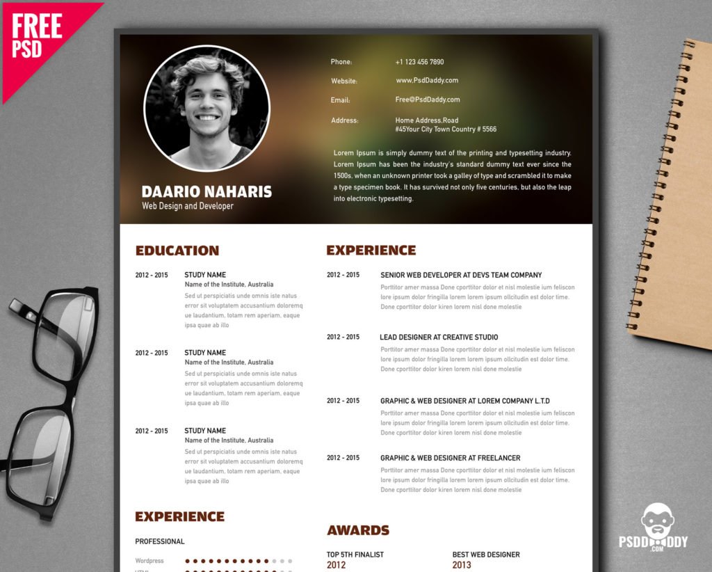 Creative Resume CV PSD Template | PsdDaddy.com