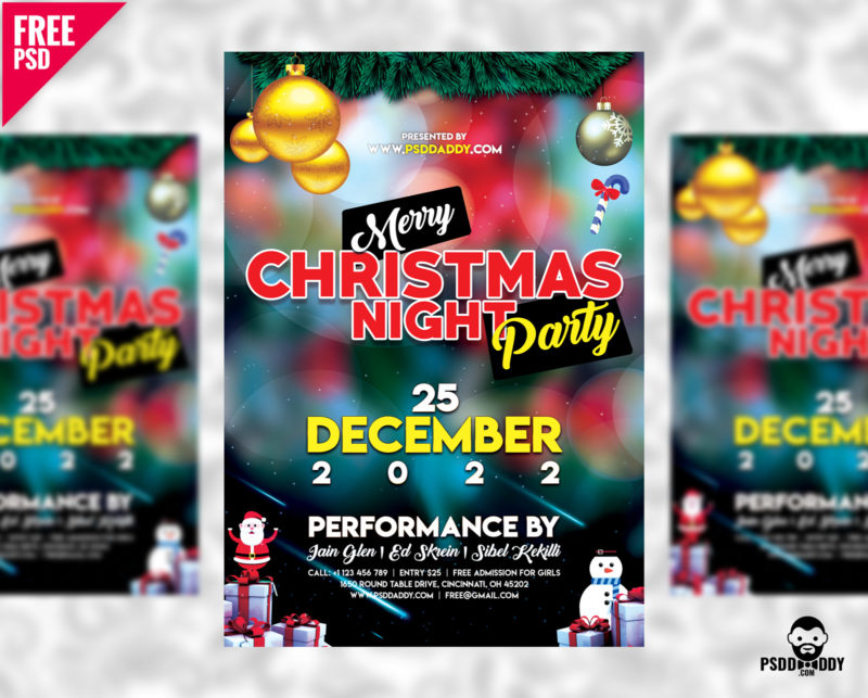 Download Free Merry Christmas Party Flyer Free Psd Psddaddy Com PSD Mockup Templates