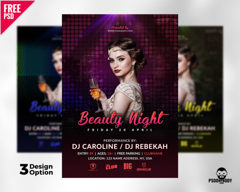 Download Free Beauty Night Flyer Template Free Psd Psddaddy Com PSD Mockup Templates
