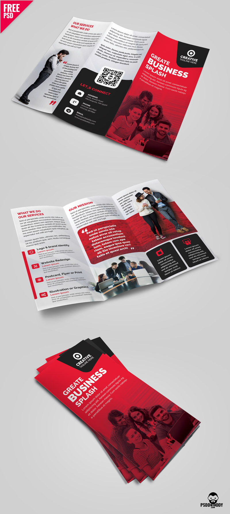 Business Tri-fold Brochure Template Design PSD  PsdDaddy.com Inside Free Online Tri Fold Brochure Template