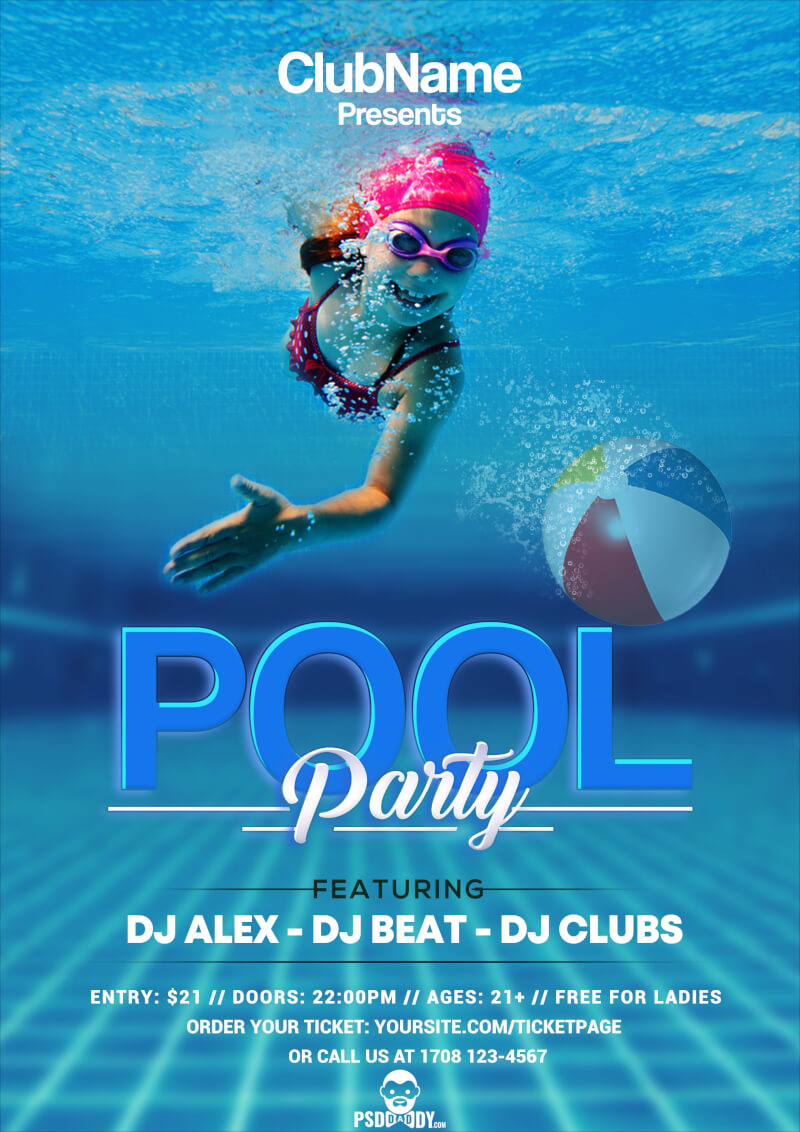 Pool Party Flyer PSD  PsdDaddy.com Inside Free Pool Party Flyer Templates