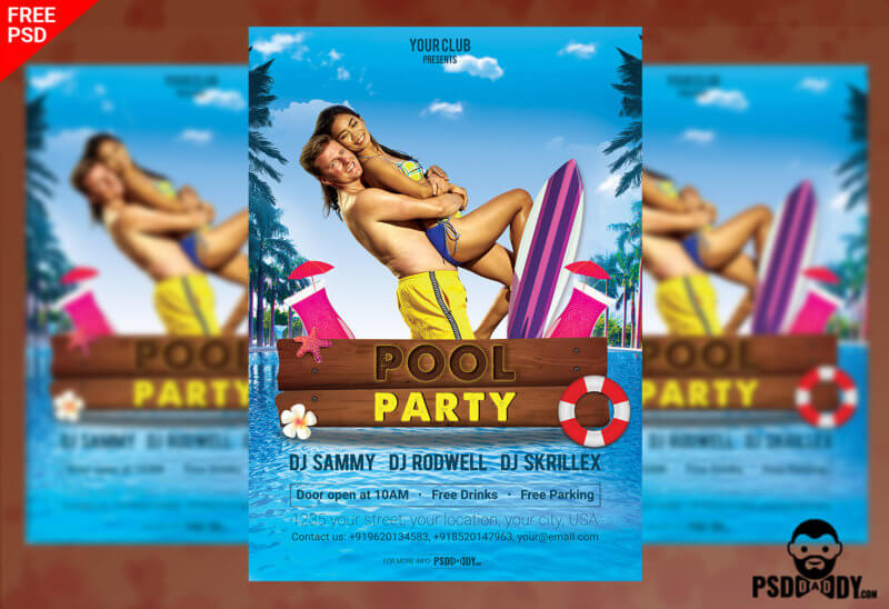 drinks,couple,dj,flyer,party,pool,pool party flyer,party flyer,summer pool party,summer pool party flyer