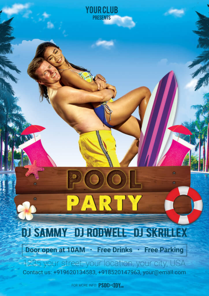 drinks,couple,dj,flyer,party,pool,pool party flyer,party flyer,summer pool party,summer pool party flyer
