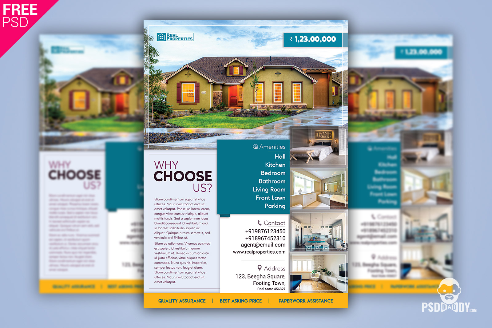 Real Estate Flyer + Social Media Free PSD Template  PsdDaddy.com Throughout Real Estate Brochure Templates Psd Free Download