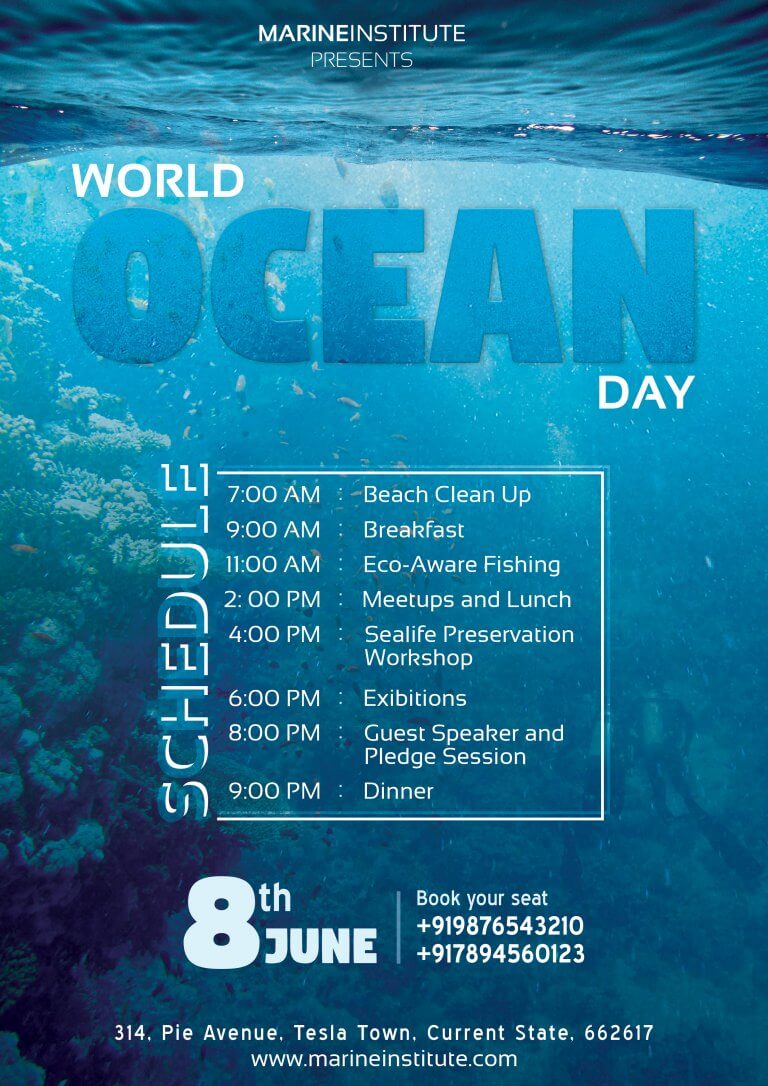 World Ocean Day Flyer + Social Media Free PSD Template