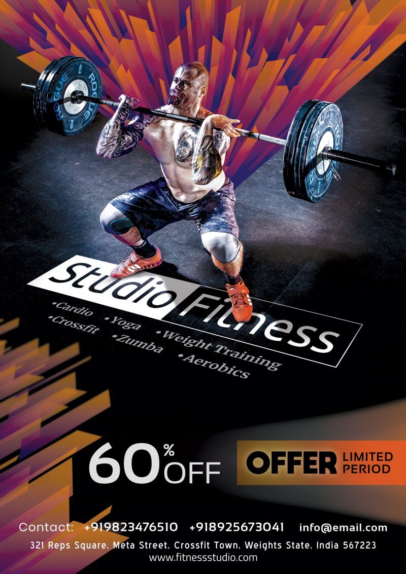 Gym Fitness Flyer + Social Media Free PSD Template | PsdDaddy.com