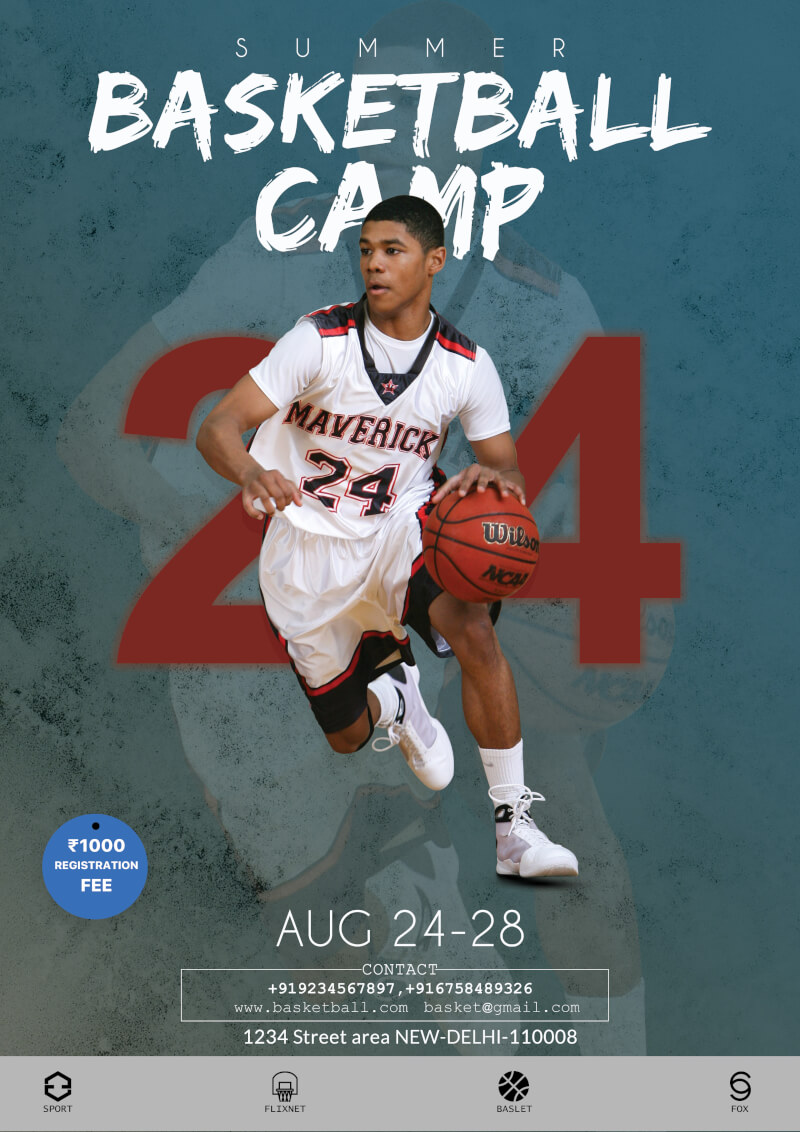 Basketball Camp Flyer Free PSD Template  PsdDaddy.com Regarding Basketball Camp Brochure Template