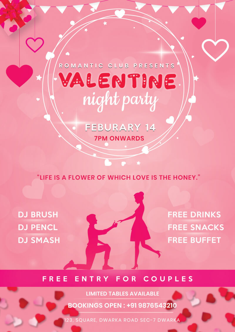 Valentine Night Party-Free PSD Template  PsdDaddy.com Regarding Valentines Day Flyer Template Free