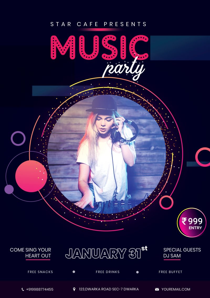 Music Party FlyerFree PSD Template